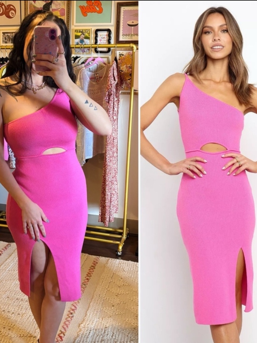 Petal + Pup Pink Stassi Ribbed Knit One Shoulder Bodycon Dress